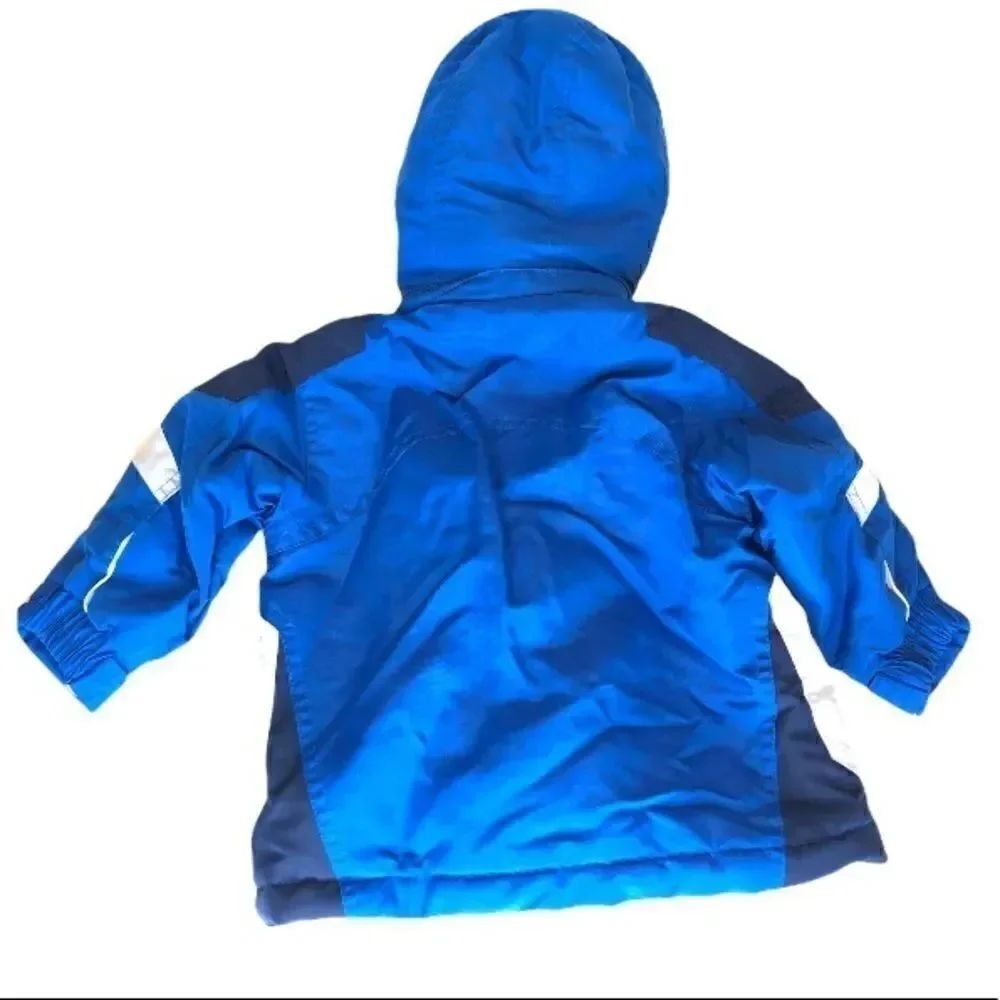 Blue winter coat size 12 months with removable hood